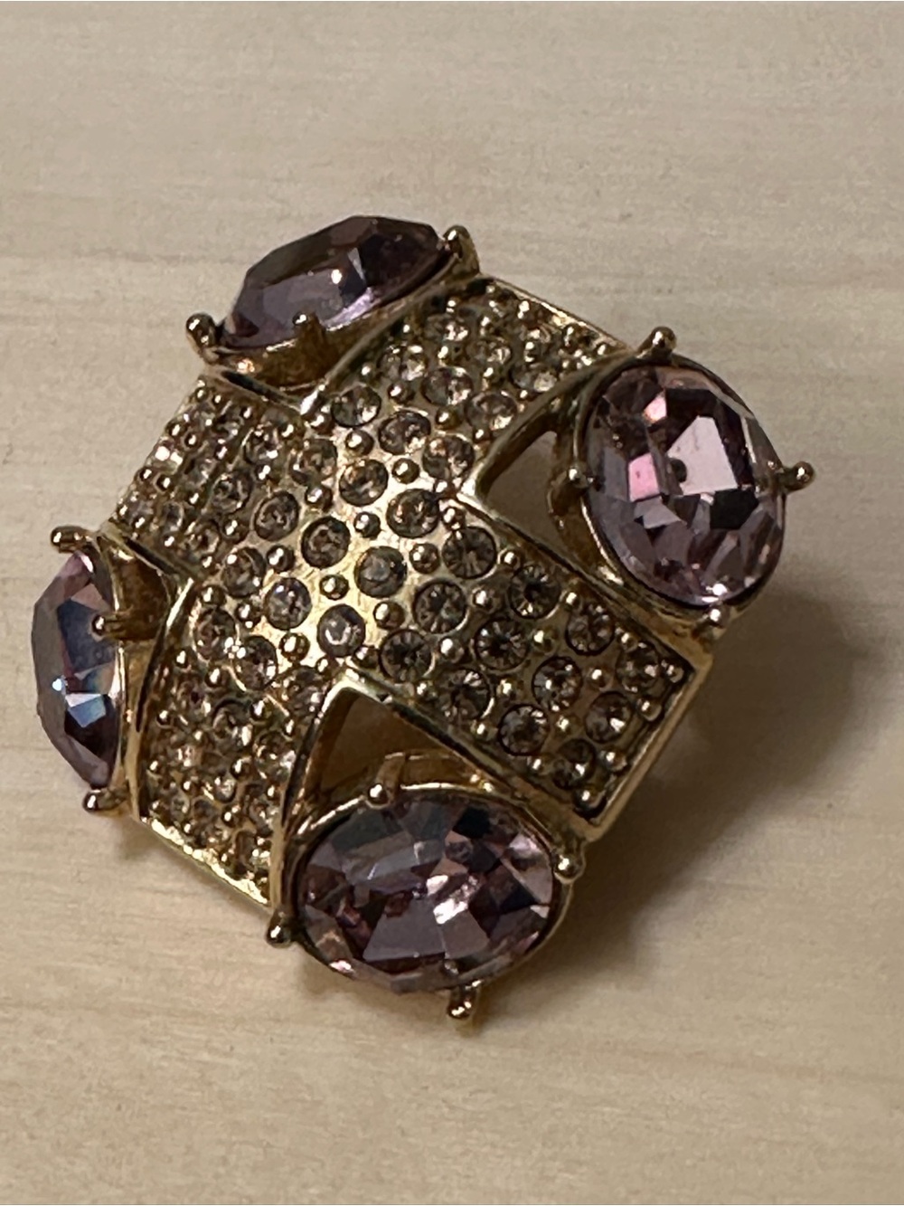 Monet gold-tone brooch with an abstract geometric design with purple stones - Picture 12 of 14